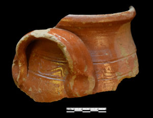 Photo 1: Locally Made Coarse Earthenware Jar Fragment with Sine Wave Decoration, Attributed to Nathan Dicks.