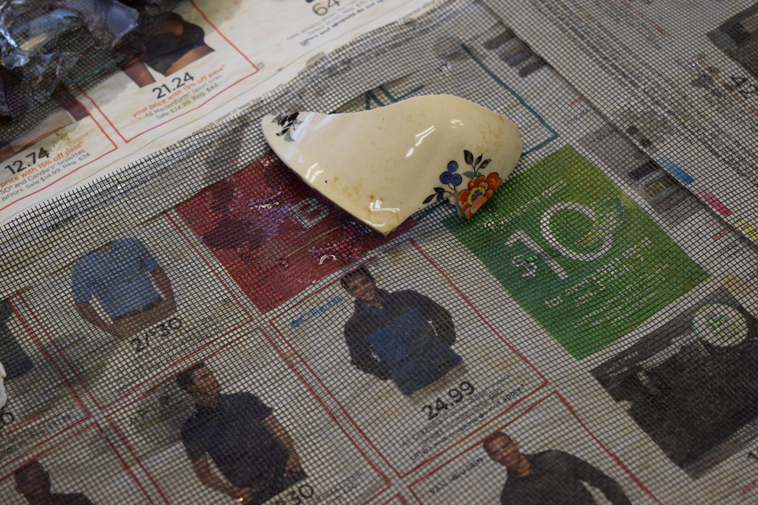 artifacts drying on lined tray